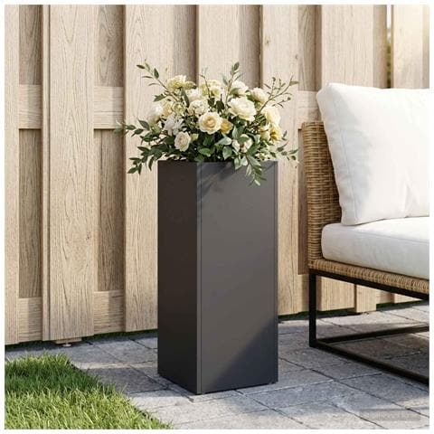 Vaso da giardino Nero 20 x 20 x 40 cm Acciaio laminato a freddo - Foto 2
