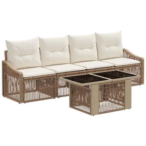 Set Divano da Giardino 5 pz Beige e Bianco Crema polyrattan - Foto 1