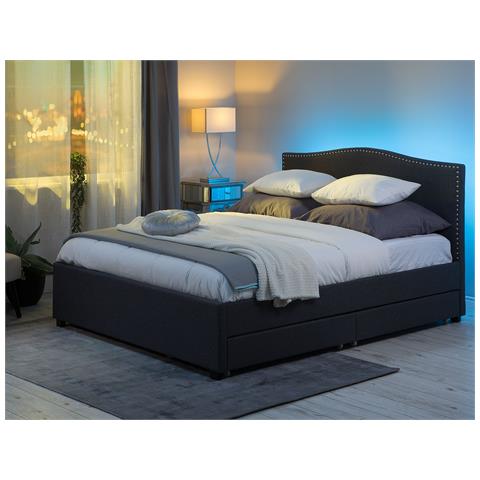 Letto Contenitore In Tessuto Grigio E Led Multicolore 180x200cm Montpellier - Foto 14