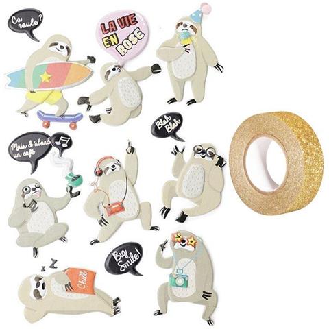 15 Adesivi 3d Bradipo + Washi Tape Dorato 5 M - Foto 2