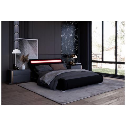 Seattle Struttura Letto In Similpelle Nera Con Led 140x190 Cm - Foto 7