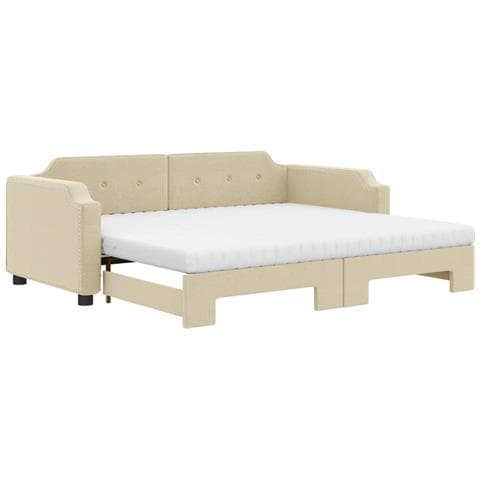 Divano Letto Estraibile Con Materassi Crema 80x200 Cm Tessuto - Foto 1