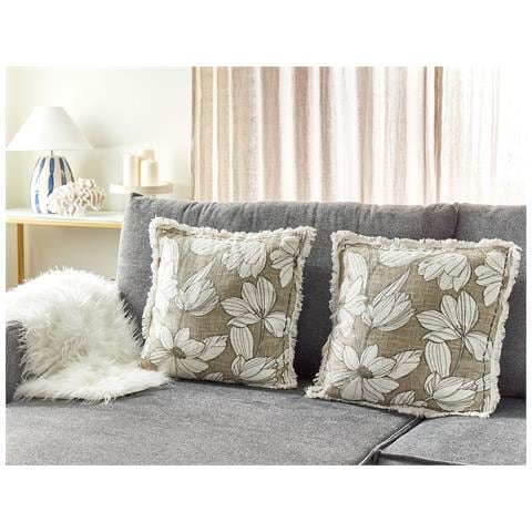 Set Di 2 Cuscini Cyanotis Cotone 45 X 45 Cm Verde Trama Floreale - Foto 1