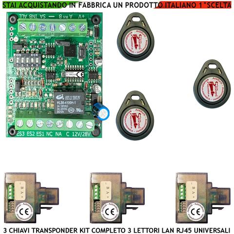 Chiave Elettronica Di Prossimità 3 Lettori Universali Rj45 Lan 3 Chiavi Trasponder Uscita Contatto C.nc.na 1ax24v Mono - Foto 1