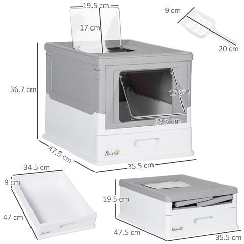 Lettiera per Gatti Chiusa in PP a 2 Porte con Paletta e Vassoio Estraibile 47.5x35.5x36.7 cm - Foto 2