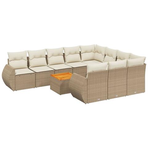 Set Divani Da Giardino 11 Pz Con Cuscini Beige In Polyrattan - Foto 2