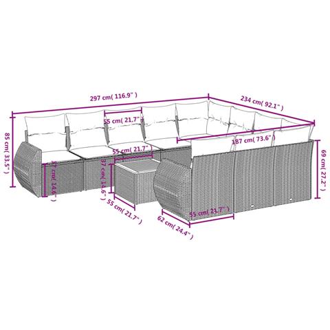 Set Divani Da Giardino 11 Pz Con Cuscini Beige In Polyrattan - Foto 3
