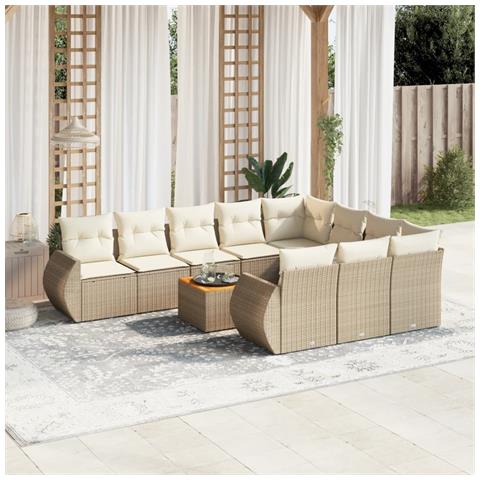 Set Divani Da Giardino 11 Pz Con Cuscini Beige In Polyrattan - Foto 1