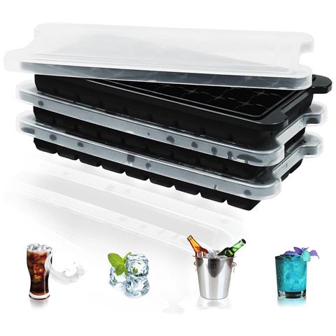 Set Di 3 Stampi In Silicone Per Ghiaccio Con 36 Sezioni E Coperchio Nero - Foto 1