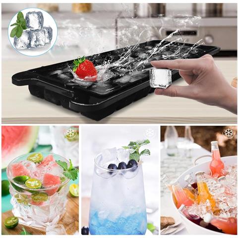 Set Di 3 Stampi In Silicone Per Ghiaccio Con 36 Sezioni E Coperchio Nero - Foto 4