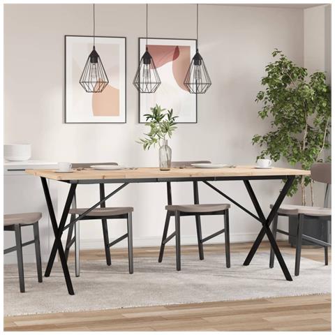 Tavolo Da Pranzo Telaio A X 180x90x75,5 Cm Legno Pino E Acciaio - Foto 3