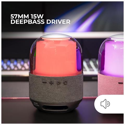 Marsgaming Ms-flow, Altoparlante Bluetooth 5.3 15w, Orbilight Rgb 360°, Driver Deepbass Da 57mm, Microsd, Nero - Foto 6