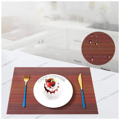 Set Di 6 Tovagliette Resistenti Al Calore 30x45 Cm, Tovagliette In Pvc Intrecciato, Antiscivolo, Lavabili E Facili Da Pulire Red - Foto 1