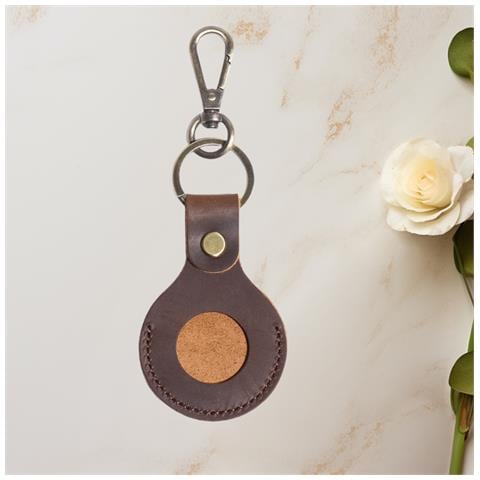 Custodia Premium In Pelle Per Airtag Con Anello Portachiavi - Marrone Coffee - Foto 3