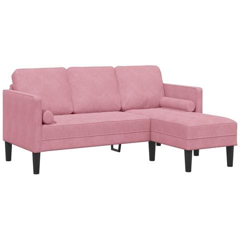 Divano a 3 posti con Chaise L-shaped Rosa Chiaro 160 cm in Velluto - Foto 1