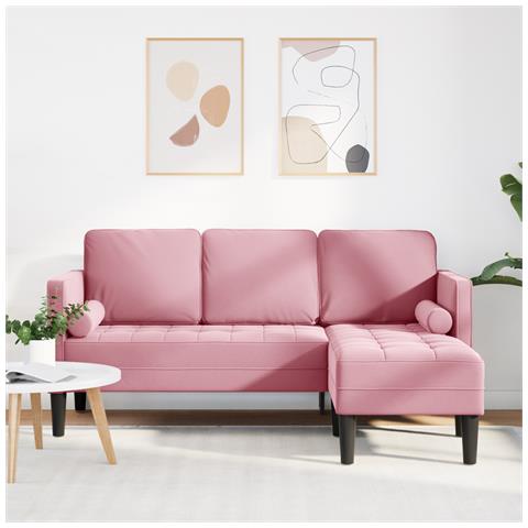 Divano a 3 posti con Chaise L-shaped Rosa Chiaro 160 cm in Velluto - Foto 2