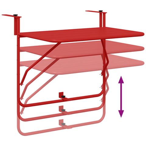 Tavolo da balcone a scomparsa rosso 60x40 cm in acciaio - Foto 9
