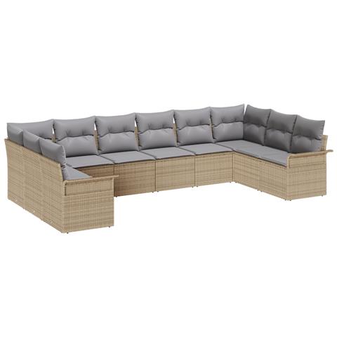 Set Divano da Giardino 10 Pezzi con Cuscini Beige Polirattan, Divano da Giardino 2 Posti con Ripostiglio e Cuscini Beige Polirattan - Foto 1