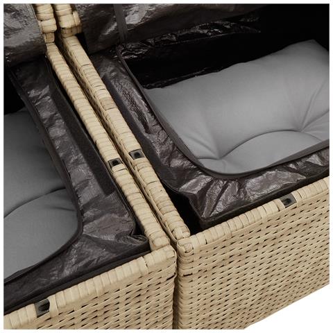Set Divano da Giardino 10 Pezzi con Cuscini Beige Polirattan, Divano da Giardino 2 Posti con Ripostiglio e Cuscini Beige Polirattan - Foto 8