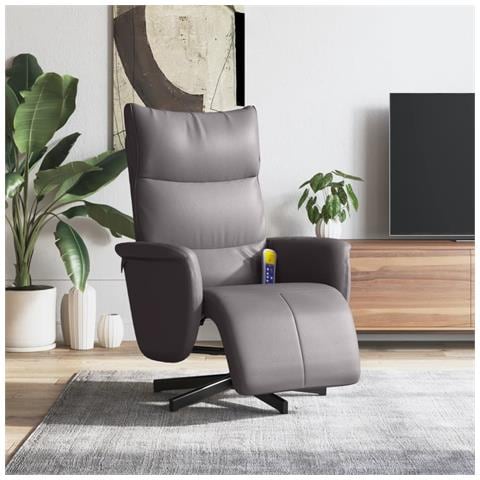 Poltrona Reclinabile Massaggiante Poggiapiedi Grigia Similpelle - Foto 2