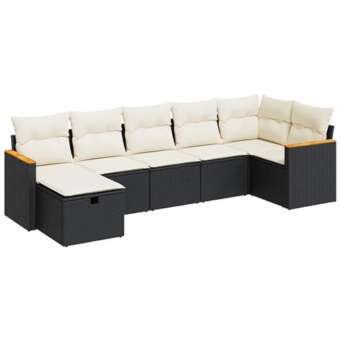 Set Divani da Giardino con Cuscini 7pz Nero Polyrattan - Foto 1