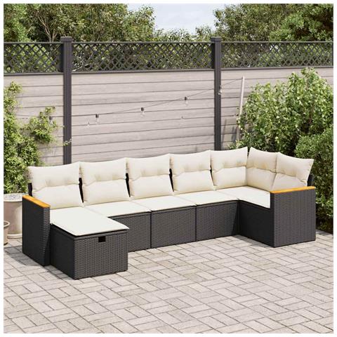 Set Divani da Giardino con Cuscini 7pz Nero Polyrattan - Foto 2