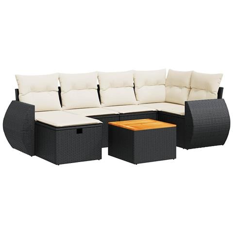 Set Divani da Giardino con Cuscini 7pz Nero Polyrattan - Foto 1