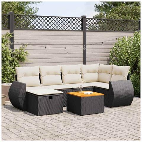 Set Divani da Giardino con Cuscini 7pz Nero Polyrattan - Foto 2