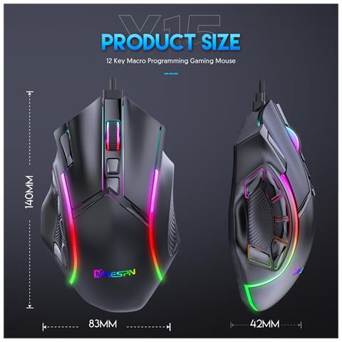 Mouse Da Gioco Cablato Rgb: Alta Precisione, 12 Pulsanti Programmabili, Illuminazione Personalizzabile - Foto 7