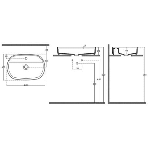 Lavabo Ovale Da Appoggio Senza Troppo Pieno In Ceramica Con Foro Rubinetto - Grigio Pietra Opaco - Foto 2