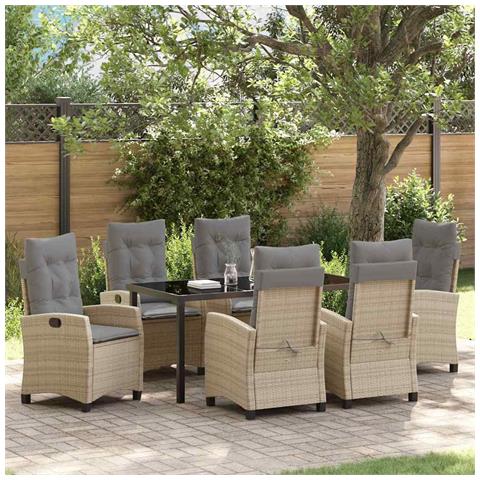 Set da Pranzo per Giardino 7 pcs Beige polyrattan - Foto 2