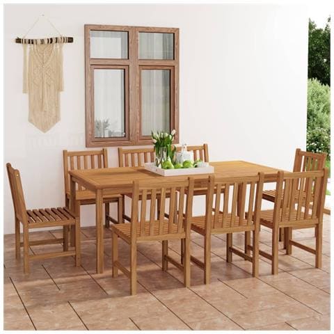 Set da pranzo da giardino 9 pz 200x100 cm in legno massello di teak - Foto 2