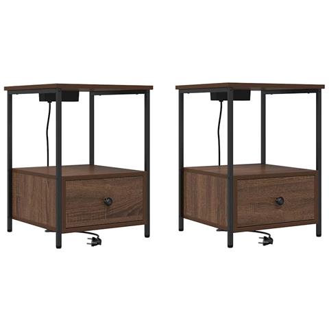 Comò con stazione di ricarica con cassetto 2 pcs Rovere marrone - Foto 1