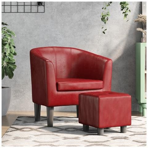 Poltrona a Pozzetto con Poggiapiedi Rosso Vino in Similpelle - Foto 2