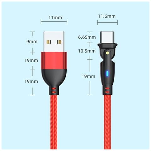 Cavo Di Ricarica Dati Usb A Type-c Rotante A 180° - Confezione Da 2, Ricarica Rapida, Treccia In Nylon Red 3 M - Foto 7