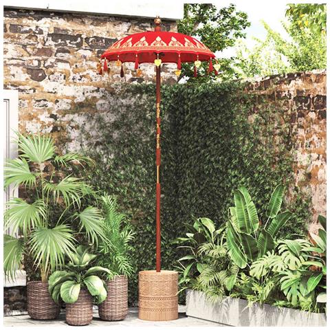 Parasol con Base Rosso, Marrone 250 cm Cotone, Legno - Foto 2