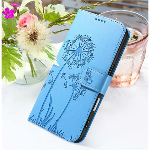 Custodia A Portafoglio Per Iphone 17 Pro Premium Design Fiori Farfalla, Blu Chiaro - Foto 2