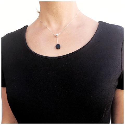 Girocollo In Argento Sterling 925 E Cristallo A Pendolo Nero - Foto 2