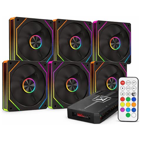 Set 6 Ventole per Case LJ8, 120mm, Reverse Blade, ARGB, Controller PWM, Telecomando, Nero - Foto 1