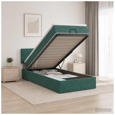 Letto ottomano con materasso Verde Scuro 90 x 190 cm Velluto - Foto 2