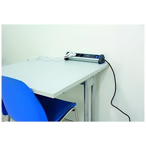 una Protezione moduli 4 come sovratensione ciabatta elettrica in alluminio con Interruttore e Protezione bambini, 2 porte USB, Cavo 1,5 m, spina Schuko, 1 Pezzi, bianco, 18361 - Foto 2