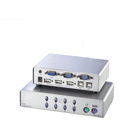 KVM & USB Switch, 1 User - 2 PCs, USB, PS / 2, USB, PS / 2, Argento, Cablato, 145 x 102 x 40 mm, 2 x USB 2 x HD15 - Foto 1
