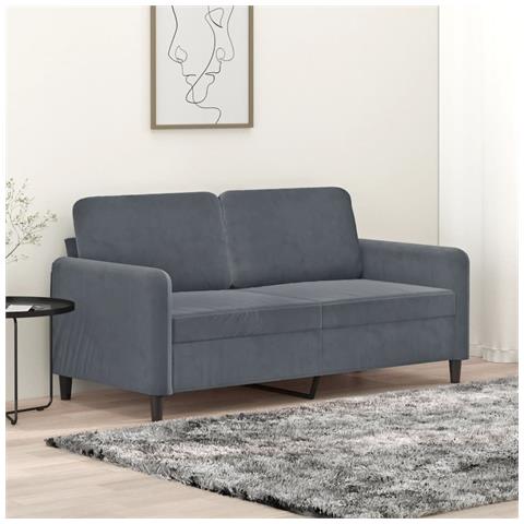 Divano A 2 Posti Grigio Scuro140 Cm In Velluto - Foto 1