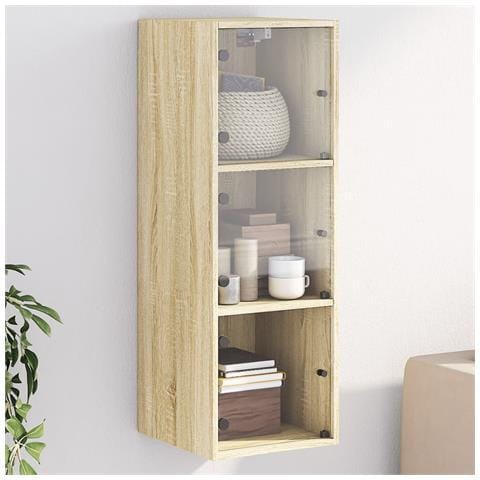 Mobile A Muro Con Ante In Vetro Rovere Sonoma 35x37x100 Cm - Foto 1