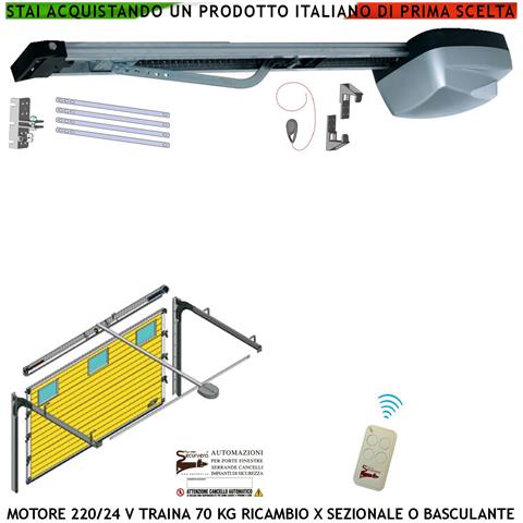 Kit Motore 220/24 V Da Soffitto Ricambio Automazione X Porta Cler Basculante O Sezionale 70kg Radiocomando Binario 3 M - Foto 1