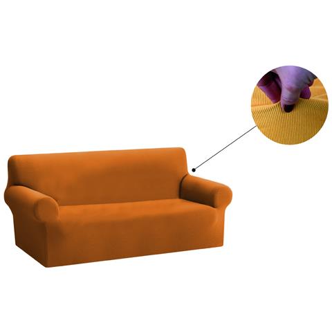 Copridivano Copriseduta Sofà Elasticizzato Tinta Unita Smile Tessuto Millerighe 4 Posti Oro - Foto 1