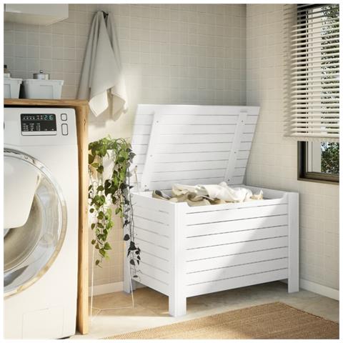 Contenitore Con Coperchio Rana Bianco 100x49x54cm Massello Pino - Foto 3