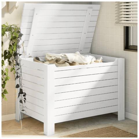 Contenitore Con Coperchio Rana Bianco 100x49x54cm Massello Pino - Foto 1