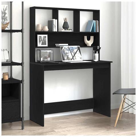 Scrivania con Mensole Rovere Nero 102x45x148 cm in Truciolato - Foto 1