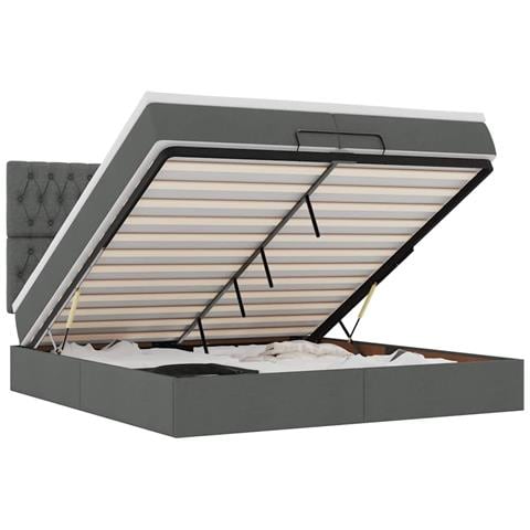 Struttura Letto Pouf Con Materassi 200x200 Cm In Tessuto - Foto 2